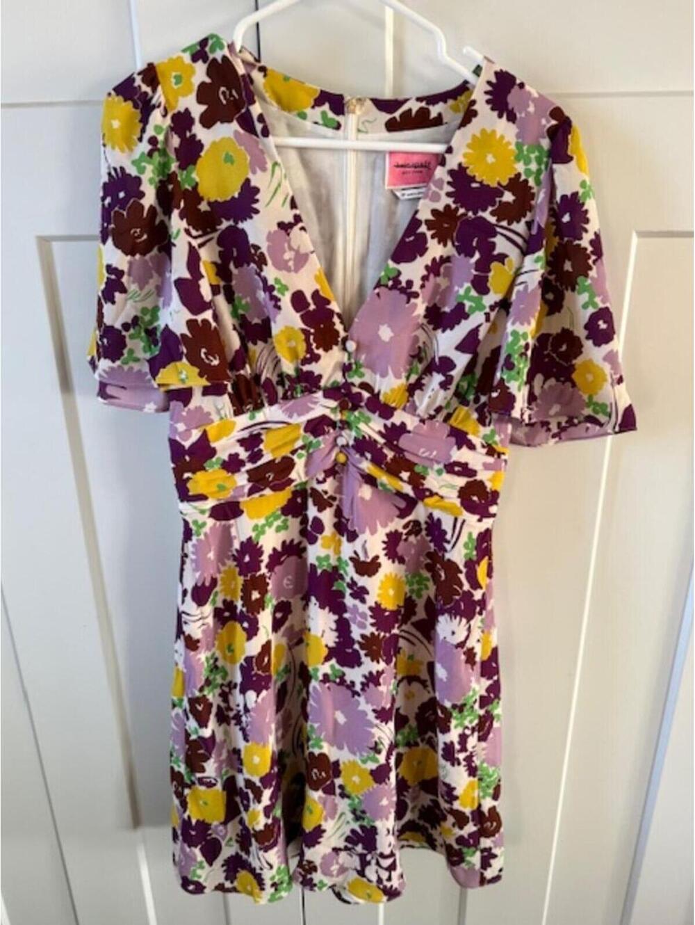 NWOT Kate Spade New York multicolor floral swing flora dress purple,yellow sz 10